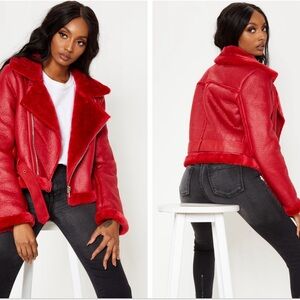 PLT Red Croped Faux Shearling